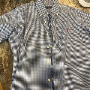 Nike short sleeve polo shirt. Blue white and red